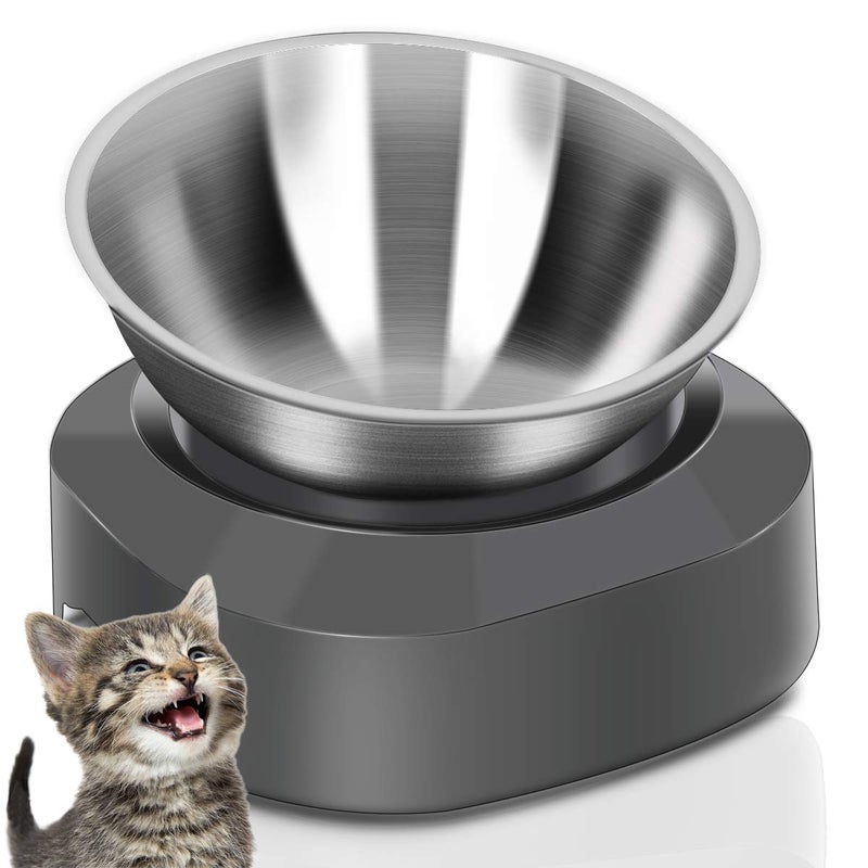 AYADA Raised Cat Food Bowl, Stainless Steel Cat Dish for Food Water Anti Vomiting Elevated with Stand Ergonomic Lifted Slanted Tilted 15 Angle Metal Single Kitty Kitten Wet Food Bowl Pet Bowl (Single) - Image 1